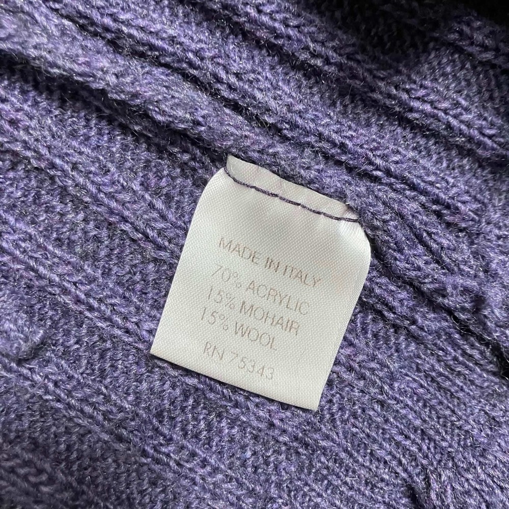 Elisabetta Collection Purple Ruffle Trim Mohair Wool Blend Ribbed Cardigan Small - Picture 6 of 13